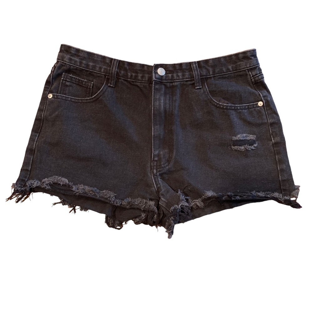 Nasty Gal Black High Waist Distressed Denim Shorts